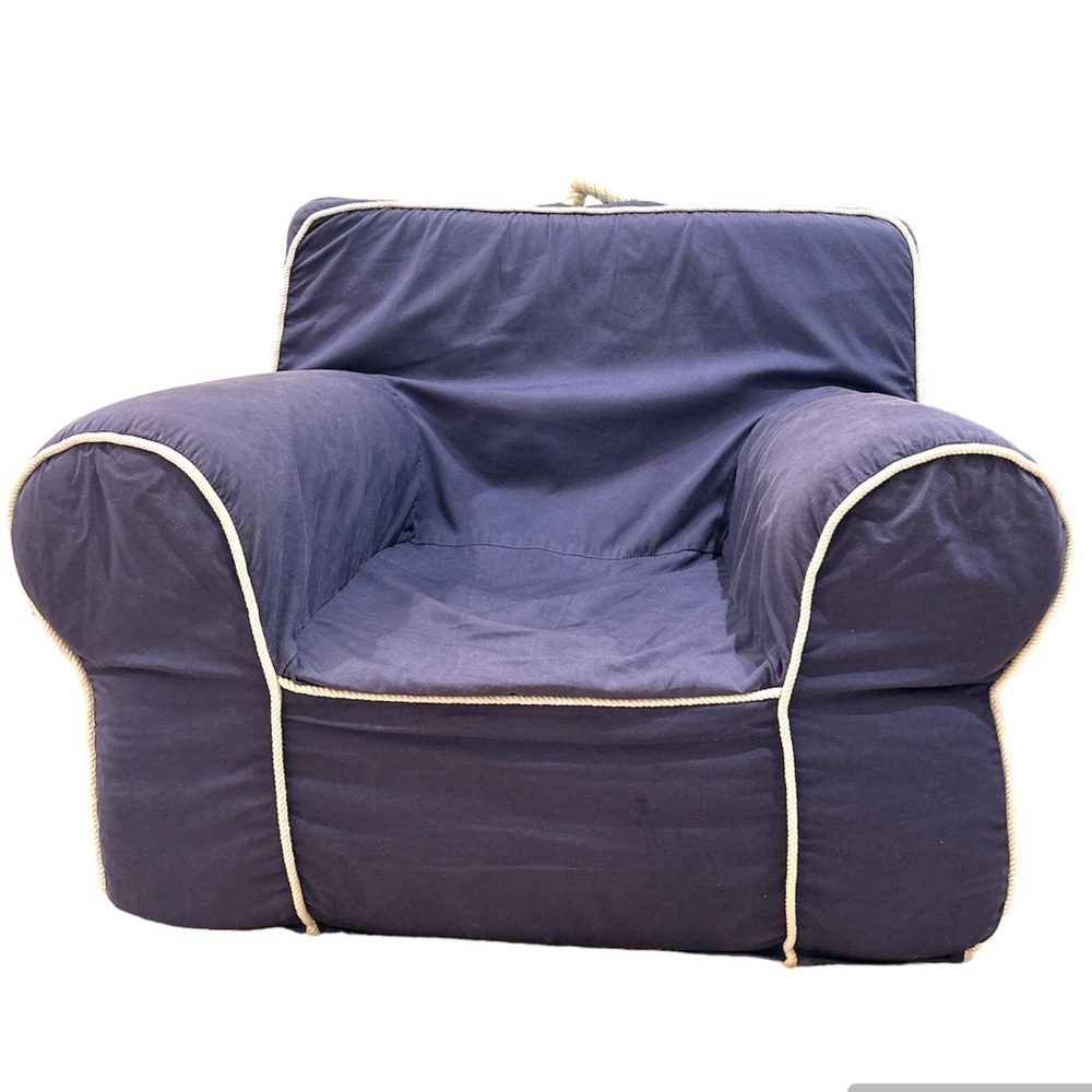 Pottery Barn Kids Anywhere Chair Slipcover only Navy Blue White piping PBK As Is